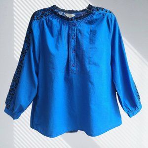 Lucky Brand Women's Top Blouse Long Sleeves Eyelet Blue Size M